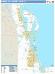 Melbourne-Titusville-Palm Bay Metro Area Wall Map Basic Style 2024